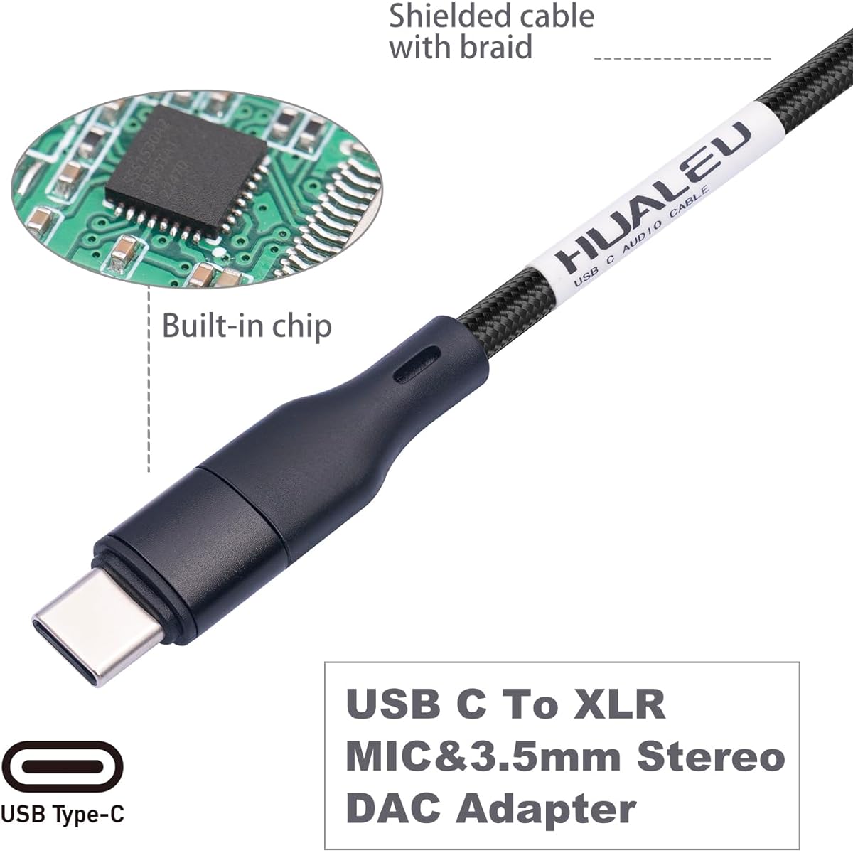 HUALEU 6.6ft USB C to XLR Female Microphone Cable & 3.5mm (1/8 inch) Female Stereo Output Adapter USB C to 3.5mm Headphone & XLR Female Microphone Rec Cable for iPhone 15 Mac Book Garageband, Tablet