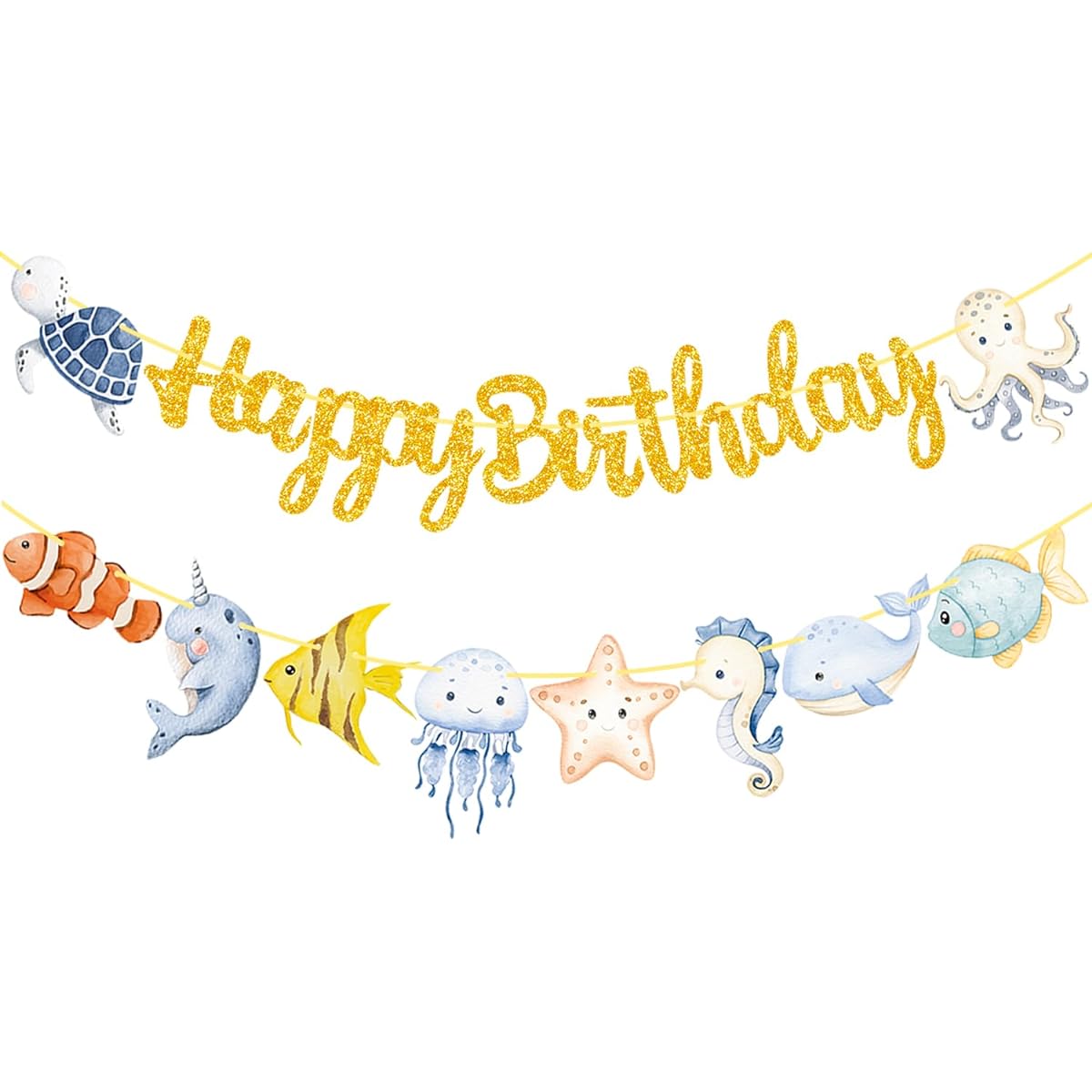 Glitter Sea Animals Happy Birthday Party Banner