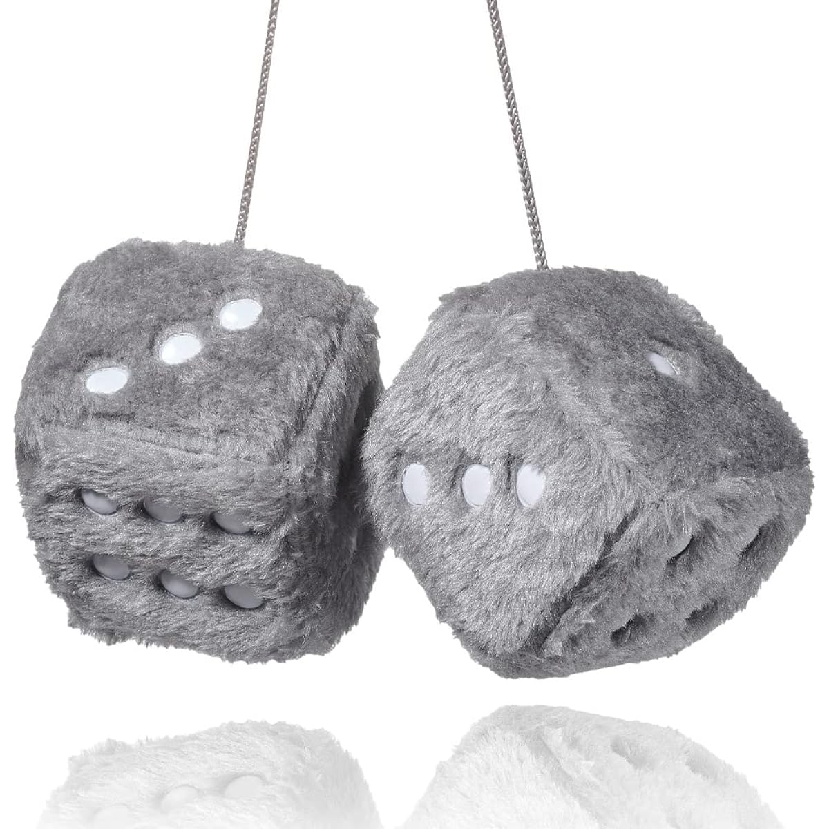 JSCARLIFE Fuzzy Plush Dice 2.95 Inch Retro Square Plush Hanging Mirror Fuzzy Dice Car Interior Ornament Decoration (Gray)