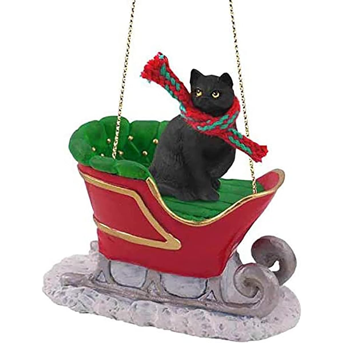 Tabby Cat Sleigh Ride Christmas Ornament Black Shorthaired - DELIGHTFUL.