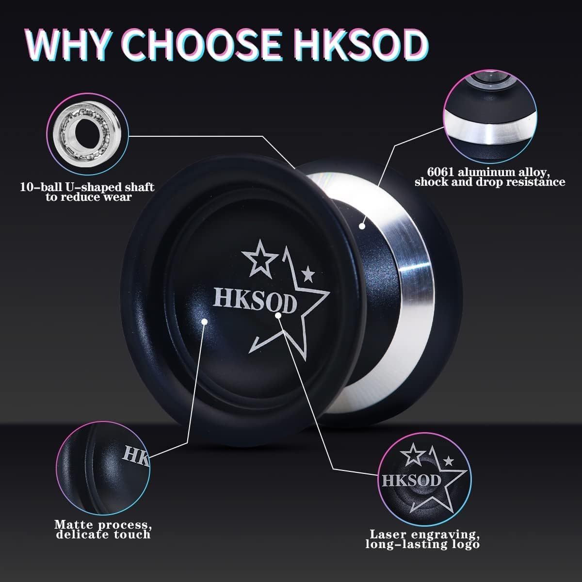 Hksod Non-Reactive Yoyo Professional Yoyo Ball Aluminum Alloy Yoyo for Adults Kids Teenagers Beginners Advanced Players with U-Shaped Shaft Bag 10 Yoyo Strings