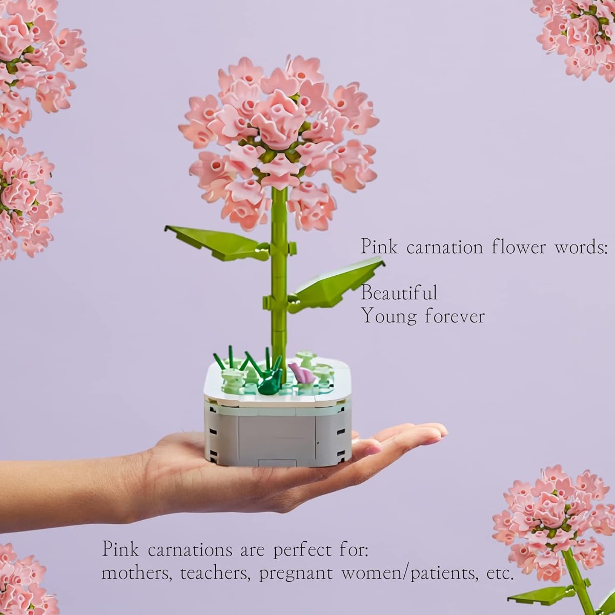 BEIMENWAI Building Block Flower Flower Bouquet Building Set Flower Building Set DIY Creative Potting Building Block Flower Artificial Flower Gift for Adults and Girls (Carnation)