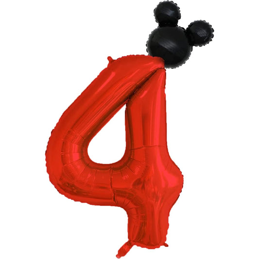 40 Inch Red Number 4 Balloons & Mini Mouse Head Balloons, 4th Birthday Party Decorations Balloons, Cartoon Mouse Birthday Party Supplies Baby Shower Decorations, Red Black Theme Party Decorations Supplies