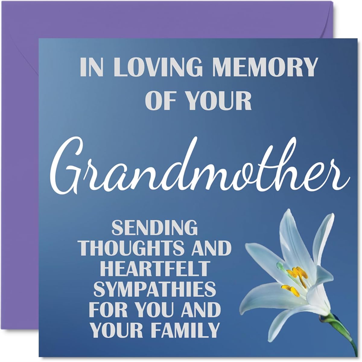 Sympathy Card - In Loving Memory Of Your Grandmother Card - Sorry Mourning Bereavement Cards for Adults 5.7 x 5.7 Inch Sympathy Card Floral Sympathy Greeting Card