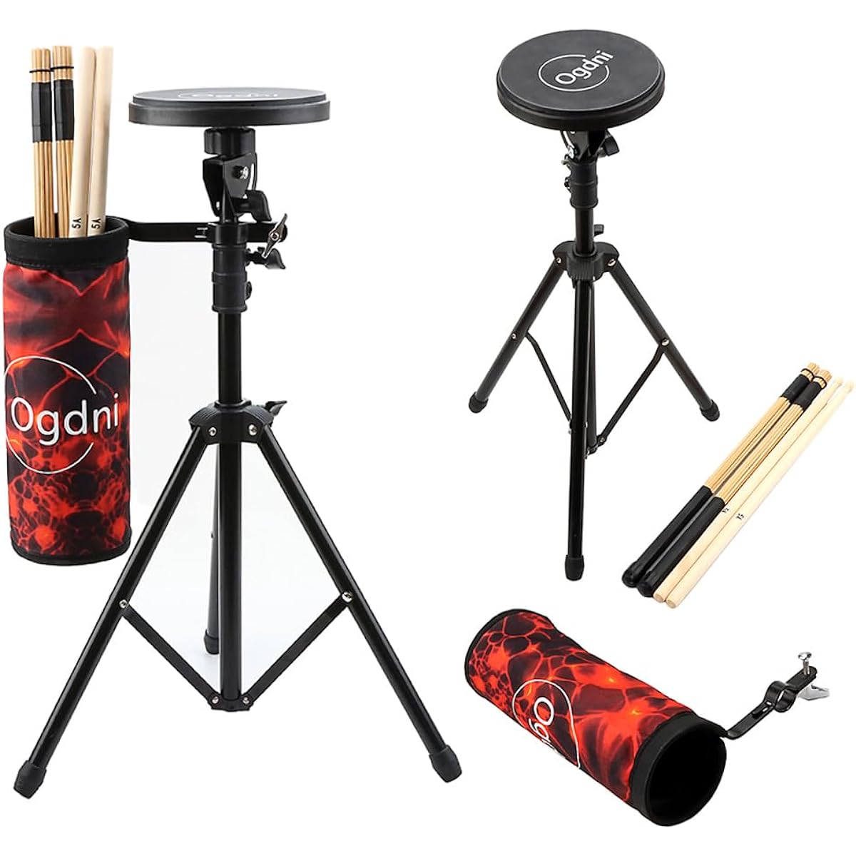 Ogdni Drum Pad Stand Set, 6 Inch Double Sided Silent Drum Pad, Drum Sticks, Adjustable Snare Stand, Drumstick Holder, Storage Bag