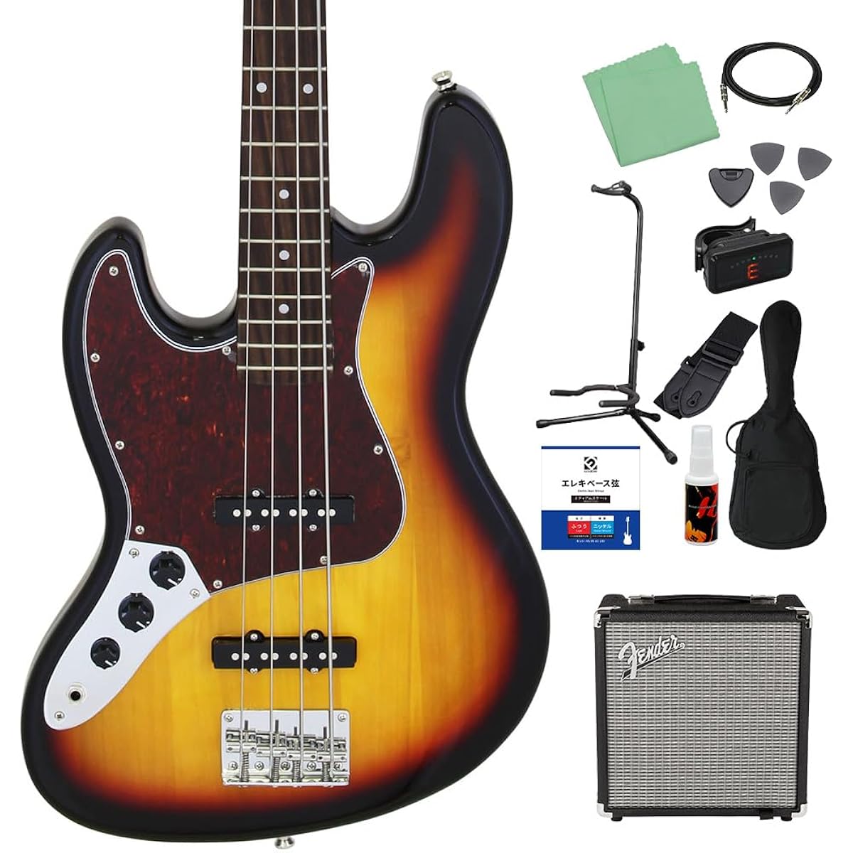 LEGEND LJB-Z/LH TT 3 Tone Sunburst Bass Beginner 12-piece Set [Fender Amplifier Included] Jazz Bass Type Left Hand Legend