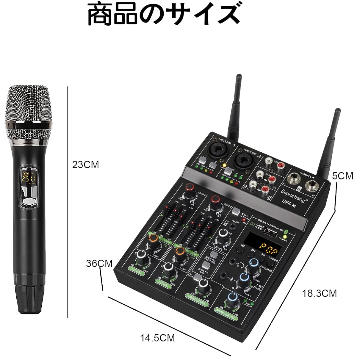 Depusheng Studio Audio Sound Mixer Board - 4 Channel Bluetooth Compatible Professional Portable Digital DJ Mixing Console with Wireless Microphone - Mixing Board for Studio Recording