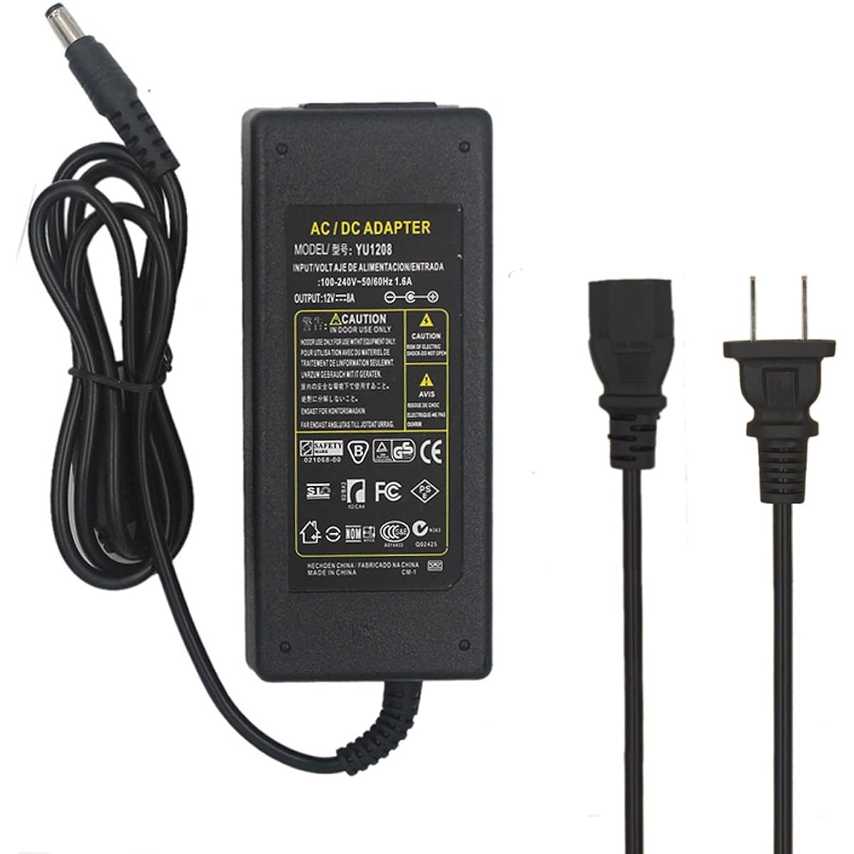 JOYLIT 12V 8A Power Adapter AC 110V-240V DC 12 Volt 8Amp Transformer 2.1 X 5.5mm US Plug 3.5 Feet Cord Adapter LED Light Strip for CCTV Camera