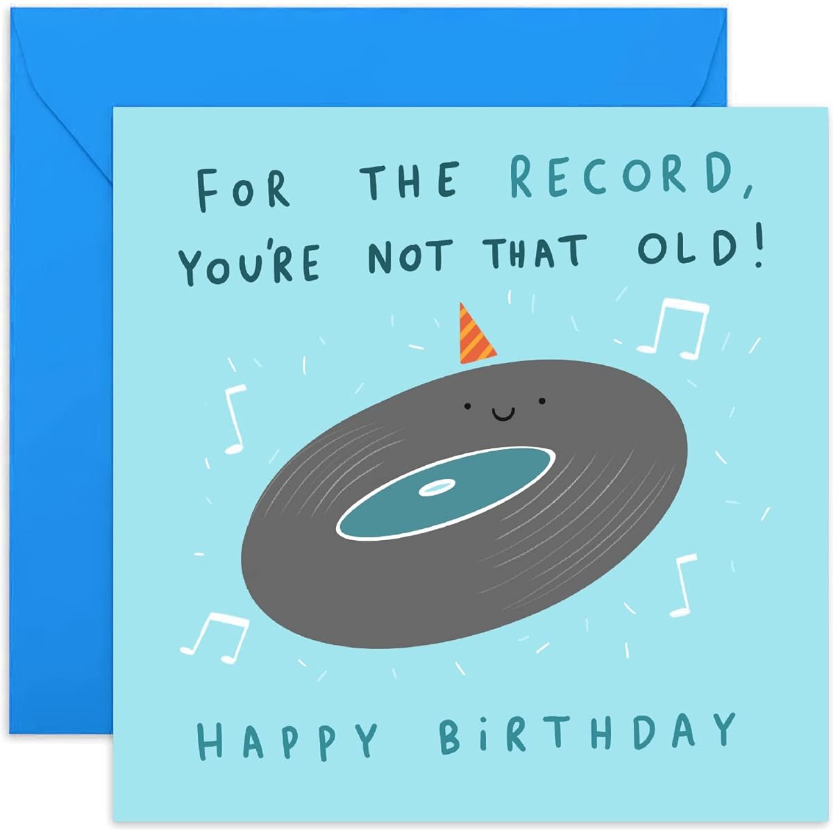 Old English Co. Funny Happy Birthday Card for Dad - "For the Record You're Not That Old" Hilarious Vinyl Birthday Card - Grandpa Birthday Card | Blank with Envelope