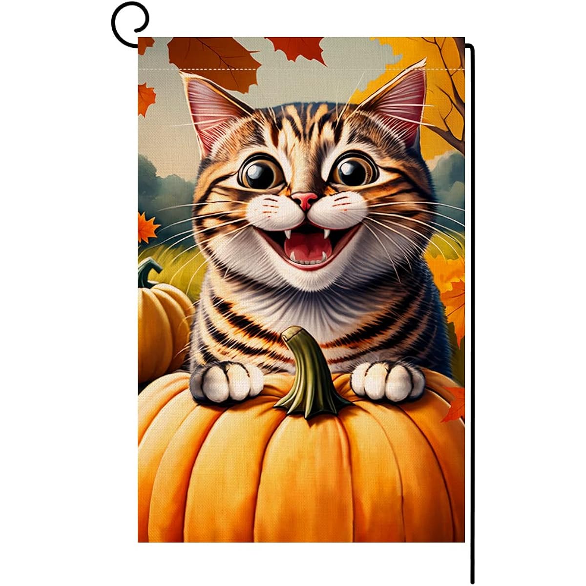 Funny Cat Fall Garden Flag 12x18 Vertical Double Sided Fall Pumpkin Maple Leaf Thanksgiving Holiday Outdoor Decor Burlap Yard Flag BW472