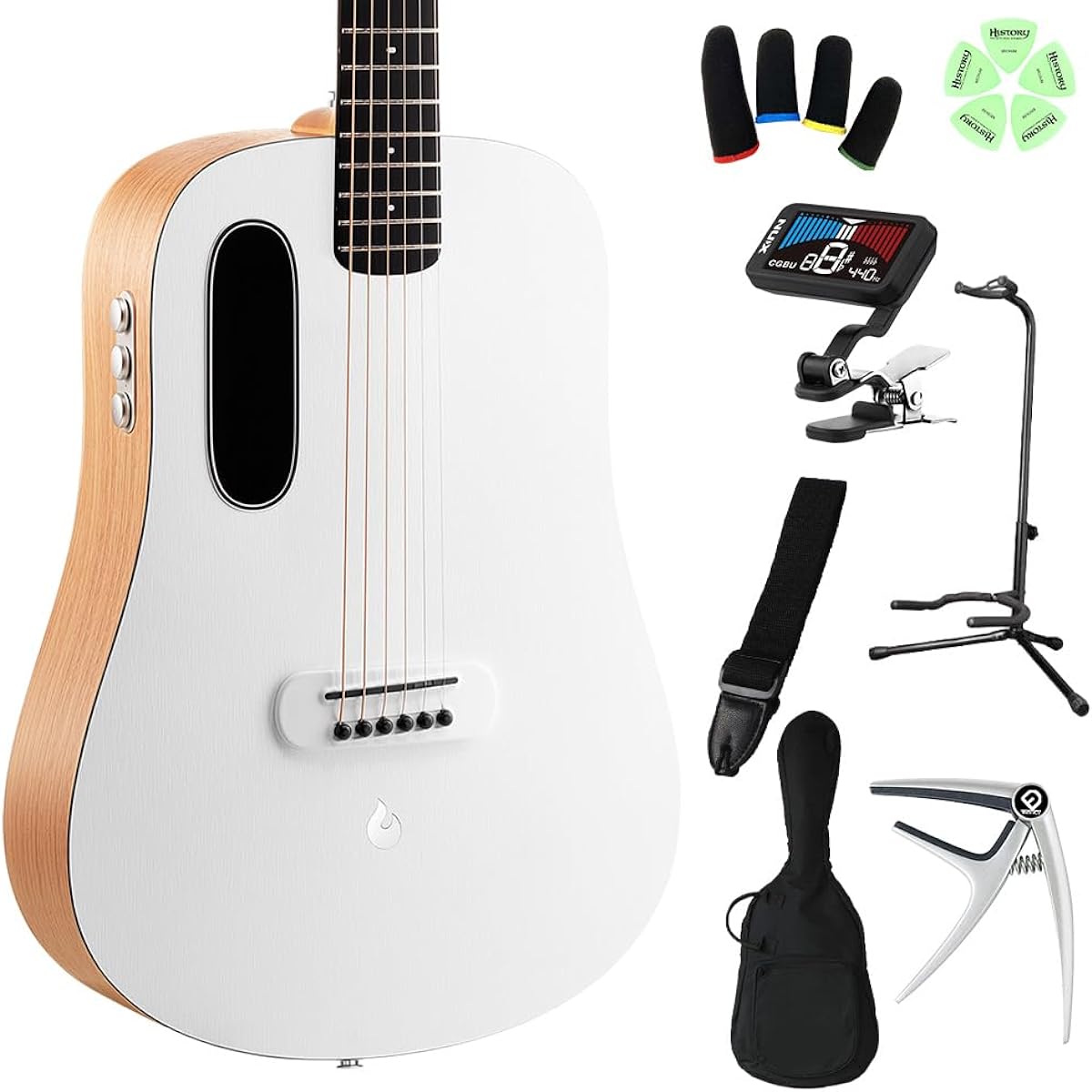 LAVA Music BLUE LAVA ORIGINAL FB White Elementary school students can play from the 3rd grade! Kids guitar beginner set Children's acoustic guitar Electric acoustic guitar White Lava Music