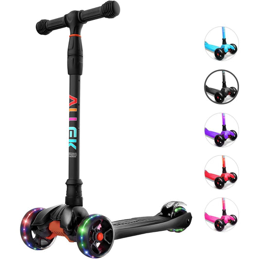 Allek Kick Scooter B02 Lean 'N Glide Scooter with Extra Wide PU Light Up Wheels, 4 Height Adjustable Levels, for Kids Ages 3-12