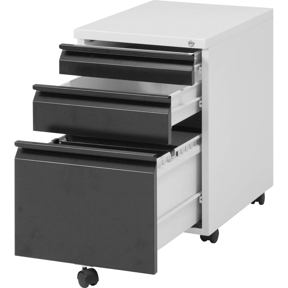 Fuji Boeki Office Cabinet, 3 Drawers, All Locks, A4 Compatible, Depth 55cm, With Casters, Black 84710