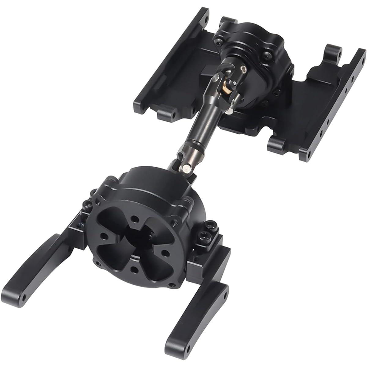SCX10 II Planetary Gearbox Transfer Case Short Drive Shaft Skid Plate Front Motor Mount 1/10 RC Crawler Chassis SCX10 II Upgrade Accessories (Black)