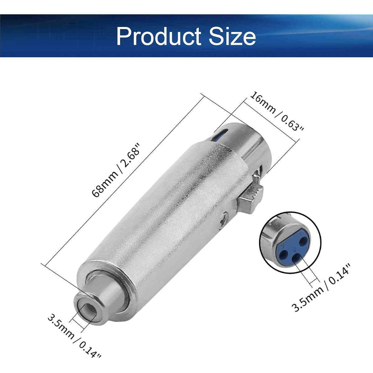 Heyiarbeit Mini XLR Female to RCA Female Converter Adapter 3 Pin XLR-M to RCA-M Silver Copper Nickel Plated for Recording Studio/Video/Audio System LY-KN5044 Pack of 4
