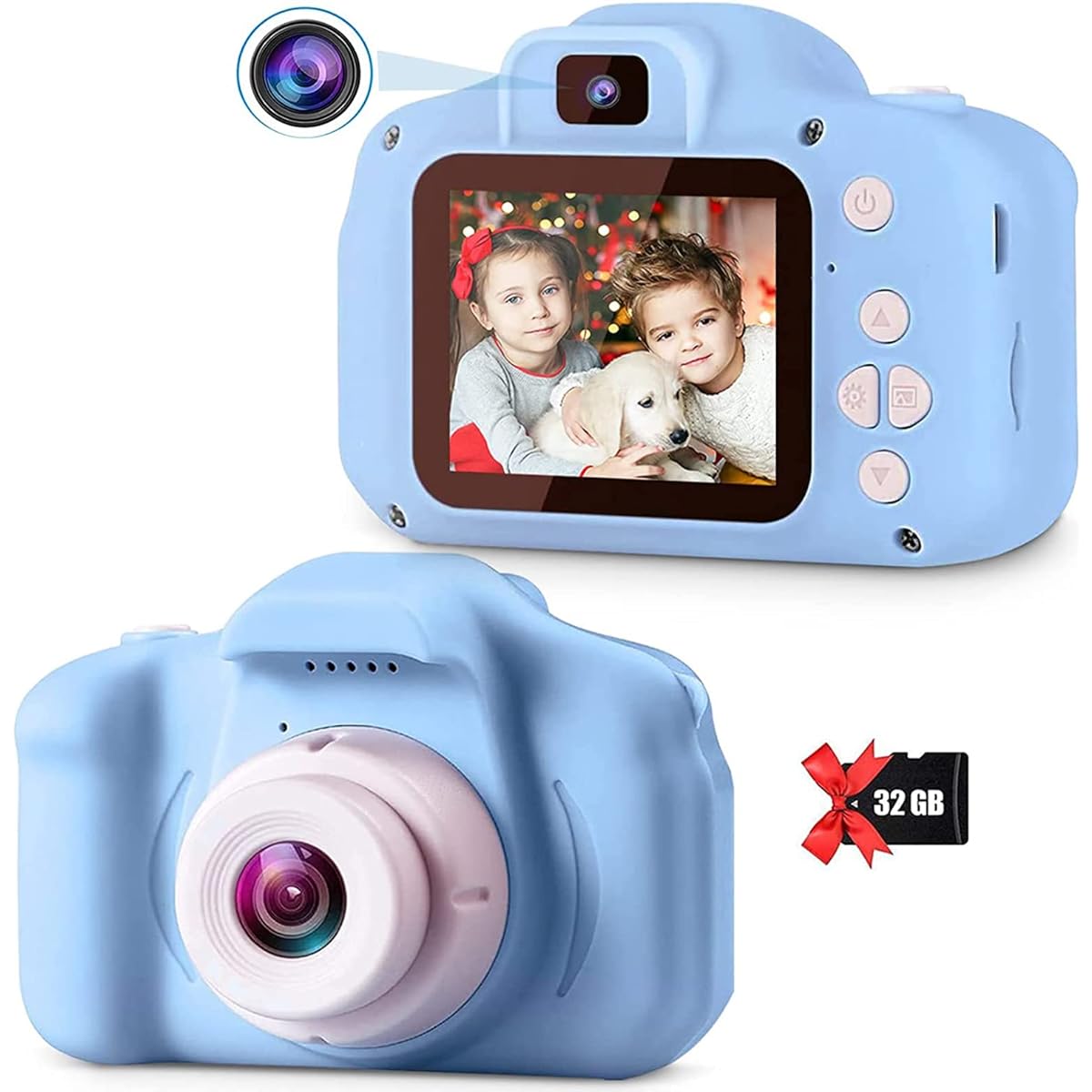 Kids Camera Toy Boys Girls Selfie Kids Digital Video Shockproof Camcorder with Front Rear Dual Lens Best Christmas Birthday Gift for Kids with 32GB SD Card Blue