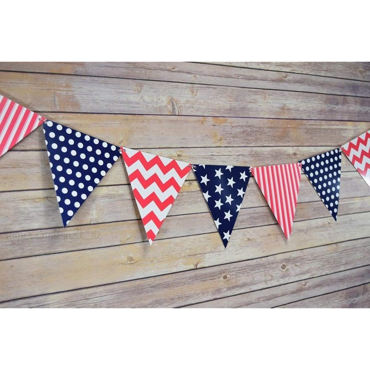 (3.4m, 4th of July Red, White, and Blue) - Quasimoon 4th of July Red, White and Blue Triangle Flag Pennant Banner (3.4m) by PaperLanternStore