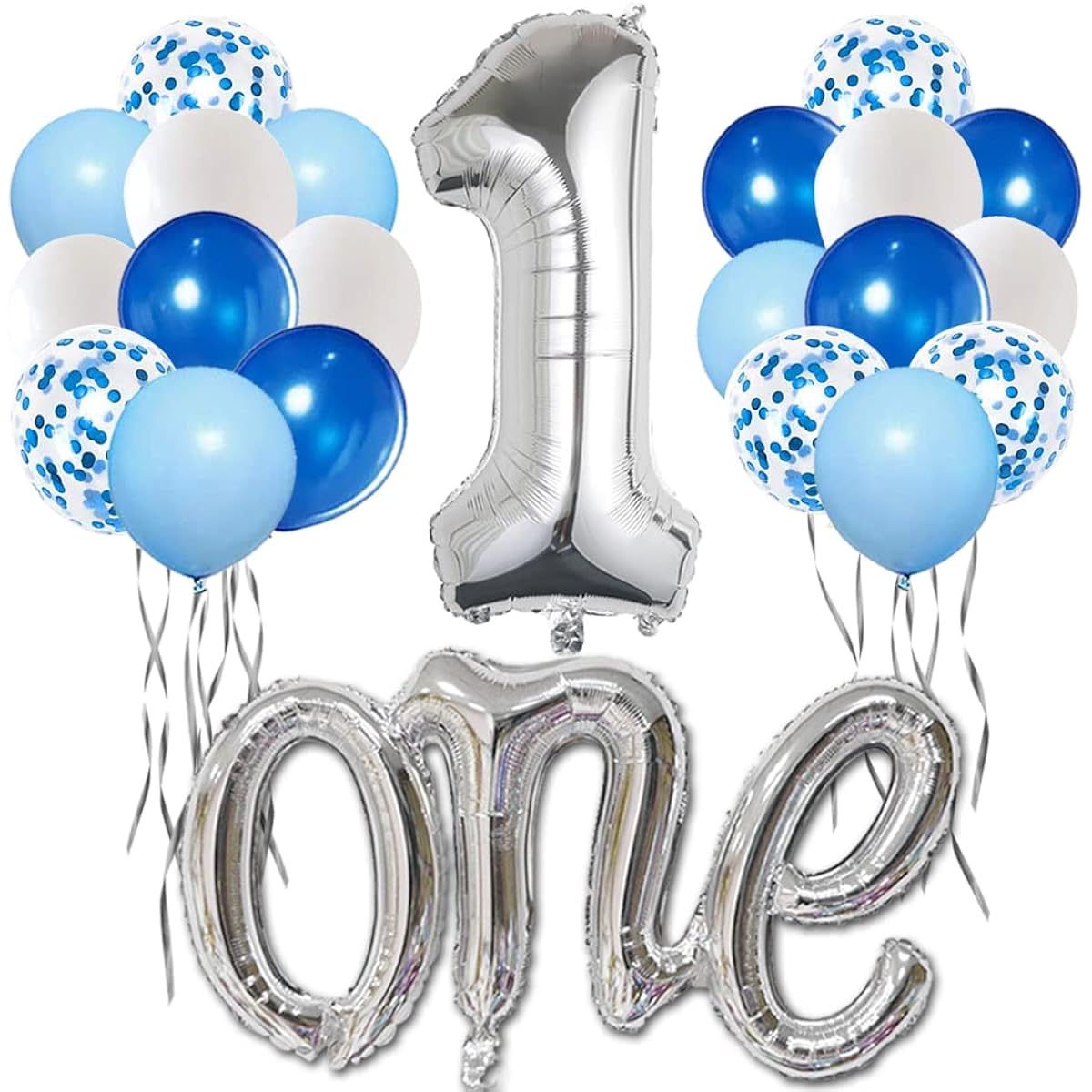 Morofme Silver 1 Balloon 1st Birthday 22 Pieces, Number 1 Balloon, 1st Birthday, Boys 1st Birthday Balloons, Large Large Silver 1 Balloon