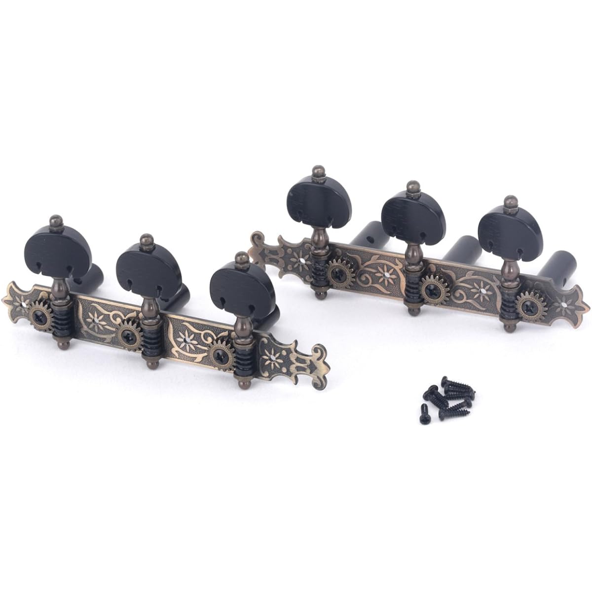 Tuner Tuning Peg Key, Professional 3x3 Boucher Style Classical Guitar Tuner Tuning Key Machine Headset, Antique Brass (Color : Black)