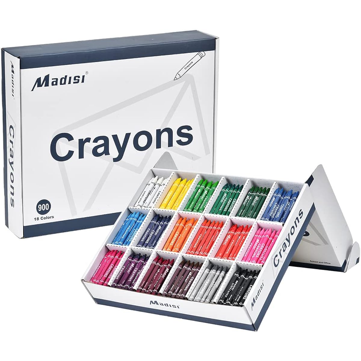 Madisi Crayon Bulk Pack Regular Size 18 Colors 900 Pieces