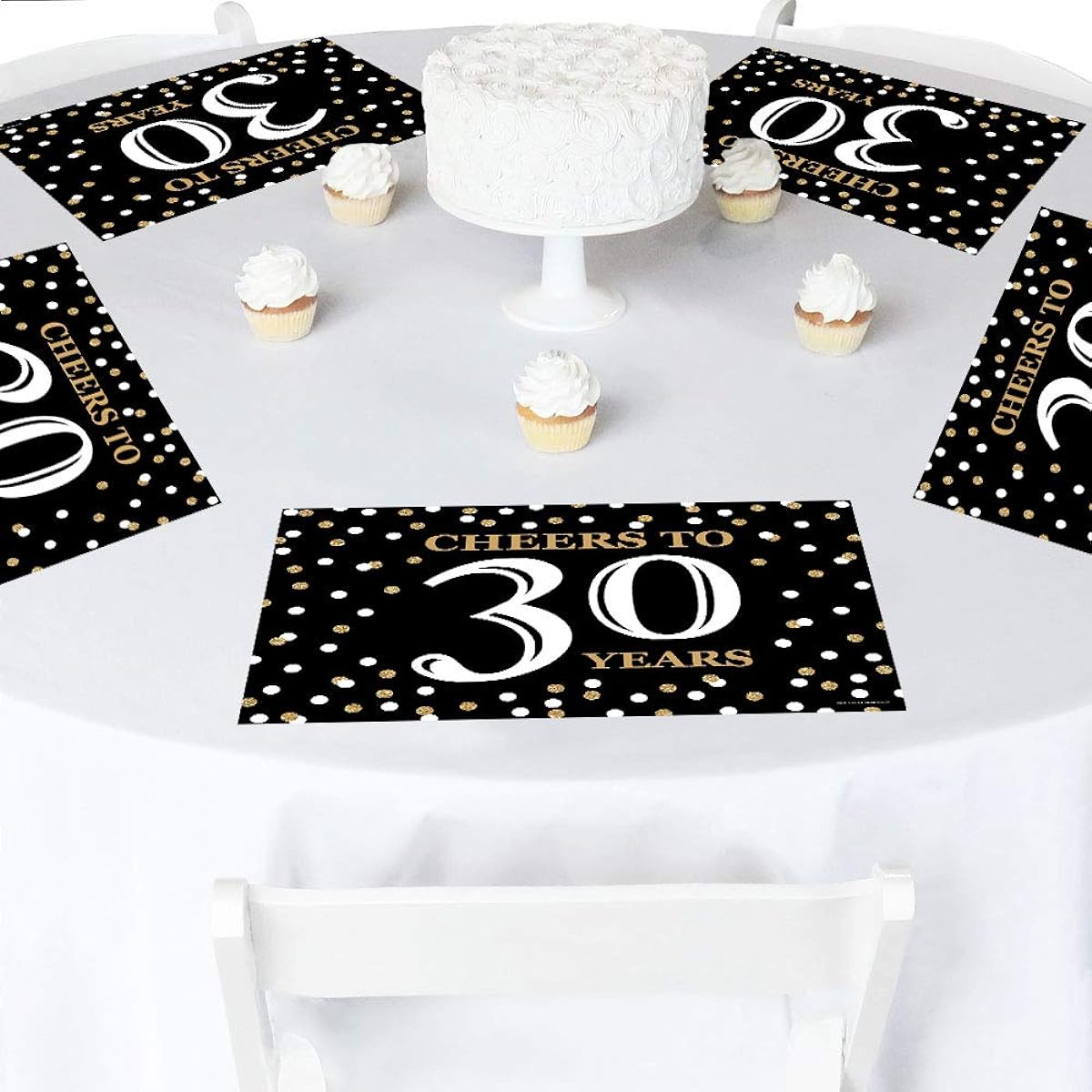 Adult 30th Birthday - Gold - Birthday Party Placemats - Set of 12