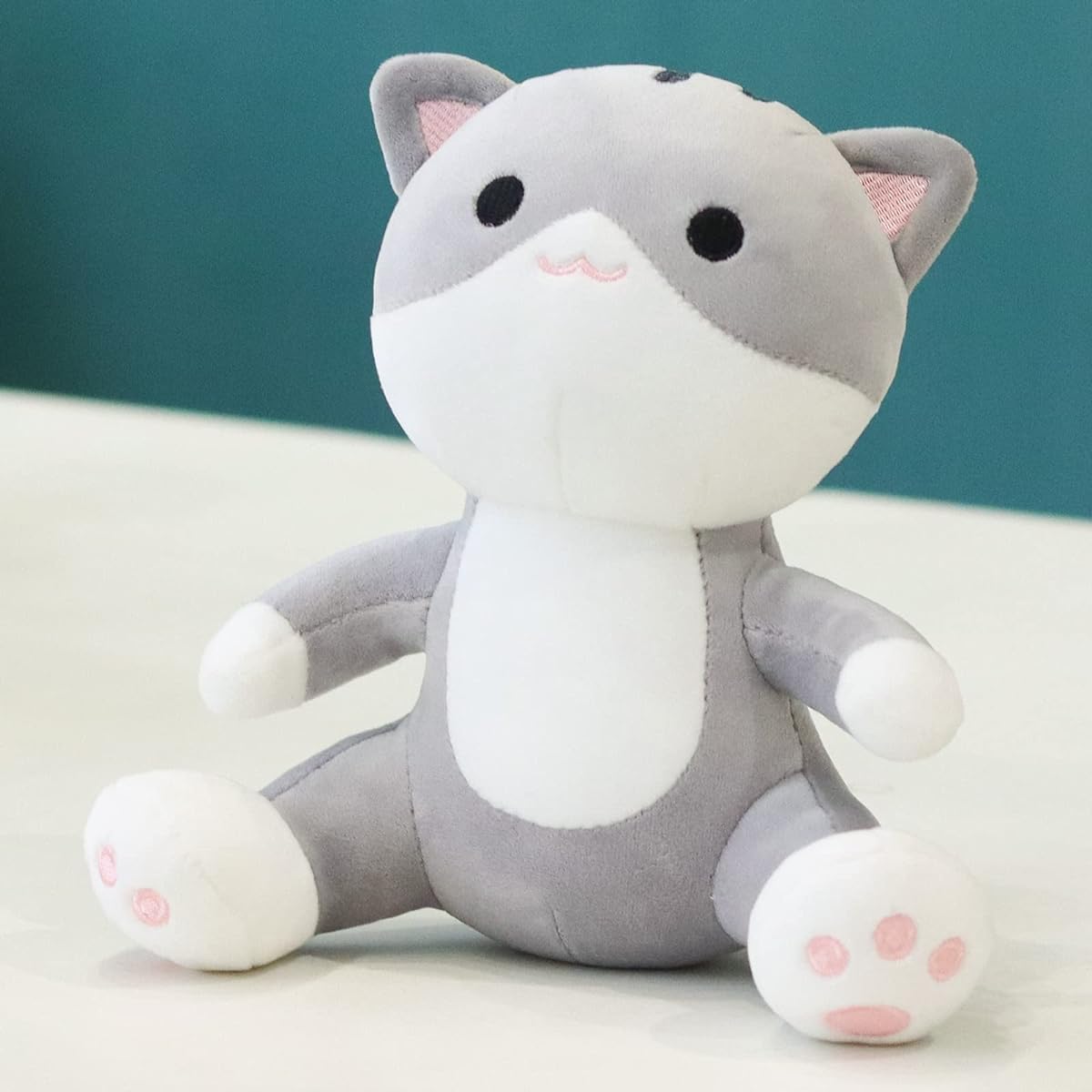 KOPHINYE Cute Cat Stuffed Animal Soft Cat Plush Toy 8 Inch Grey Cat Plush Toy Cute Home Decoration Birthday Gift for Kids Boys Girls (Grey 8 Inch)