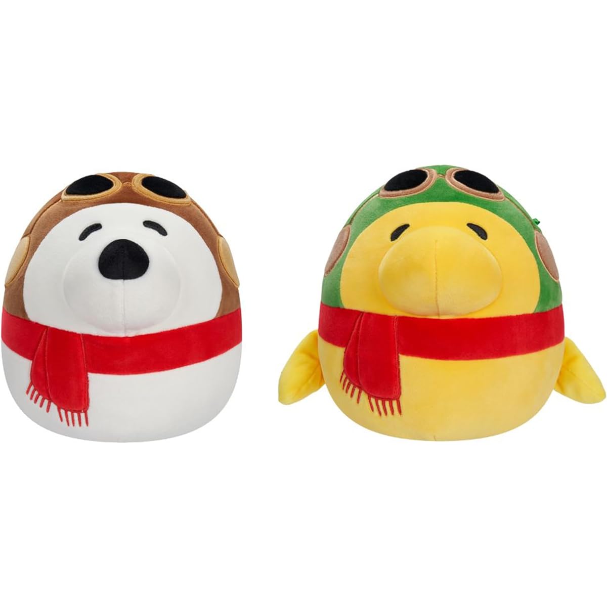 Squishmallows Original Peanuts 8" Aviator Snoopy and Aviator Woodstock Plush 2-Pack - Little Ultrasoft Official Jazzware Plush Toys