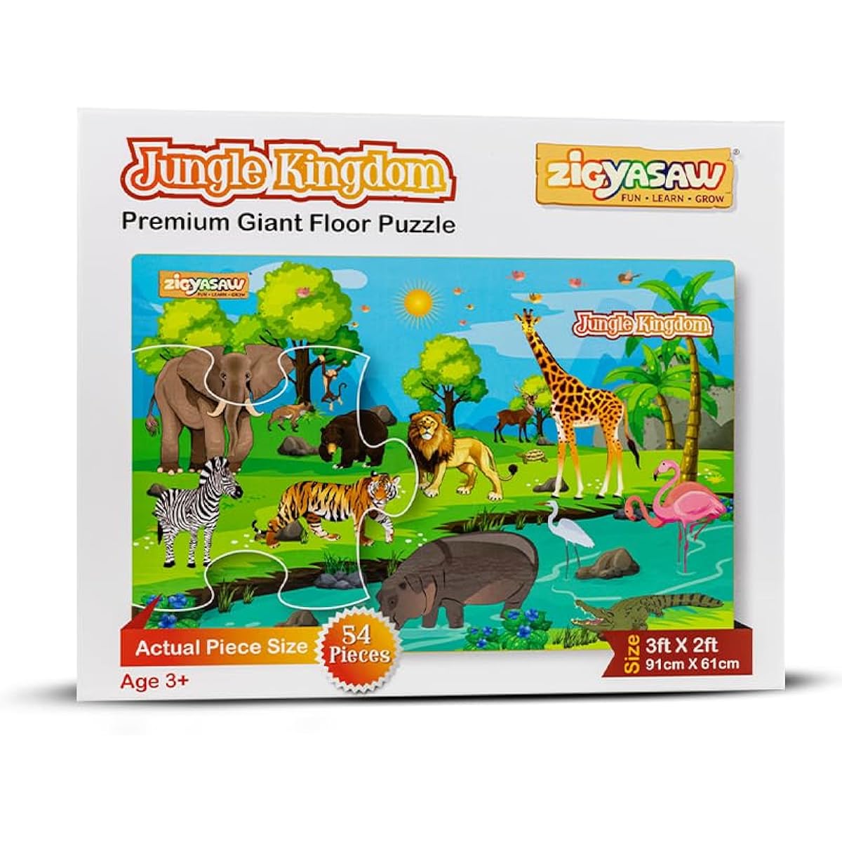 Jungle Safari Jigsaw Puzzle Animal Puzzle Floor Puzzle Ages 3-5 4-8-10 Animal Games Kids Puzzle Large Floor 54 Piece Jigsaw Puzzle for Kids 36" x 24" Great Gift for 4-10 Year Old Boys and Girls