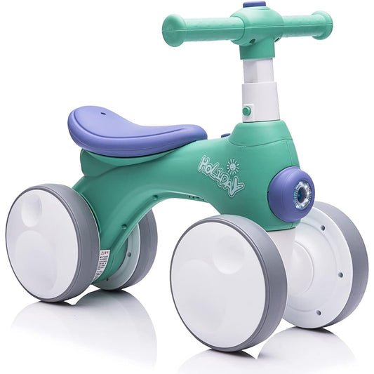 AOKOY Baby Balance Bike Boys Girls Toddler Riding Toy From Standing to Running 4 Wheels First Bike Birthday Gift with Adjustable Handlebar Music LED Light