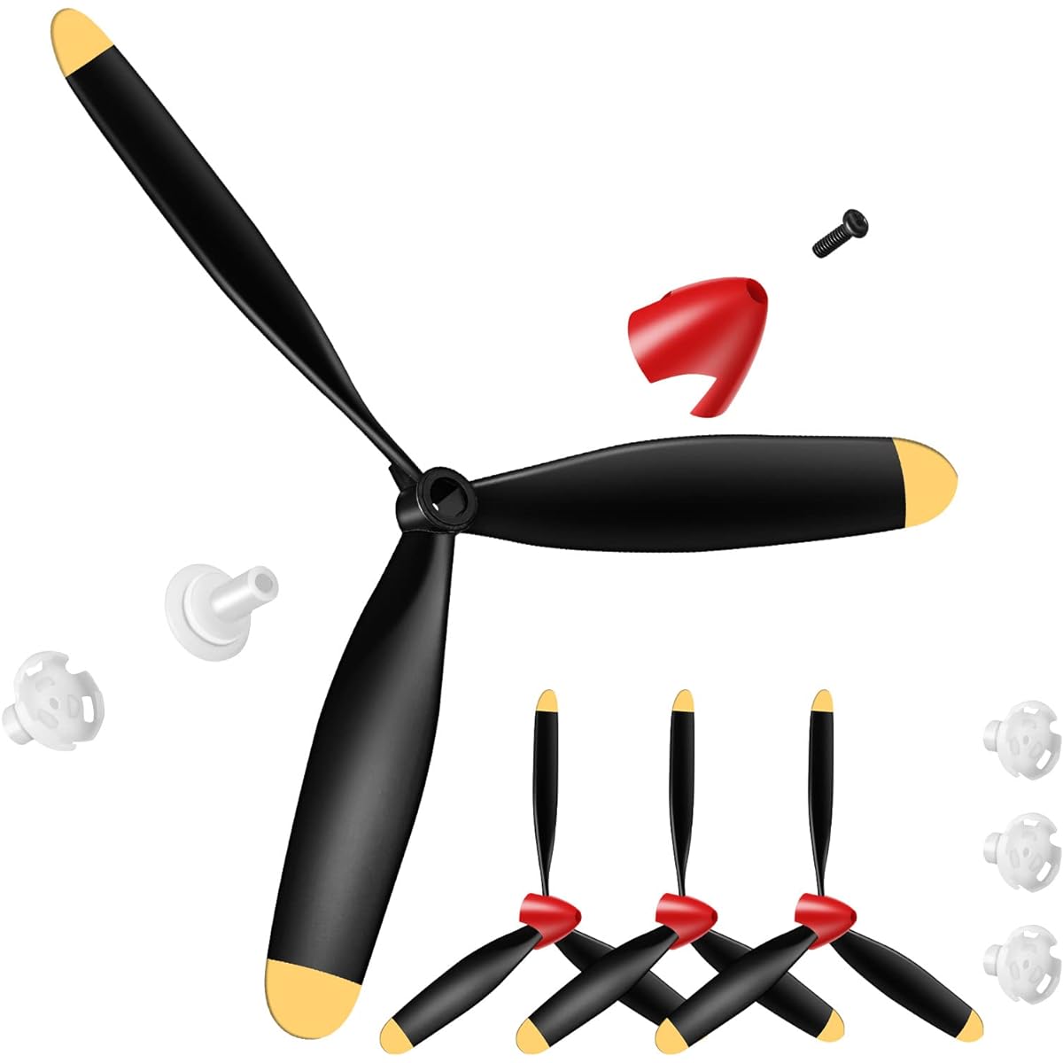 Outus 3 Sets Spare RC Airplane Propellers 3 Blade Propellers for P40 Fighter Remote Control Plane 761-13 RC Airplane Carbon Fiber Nose Cone with Propeller Saver and Adapter