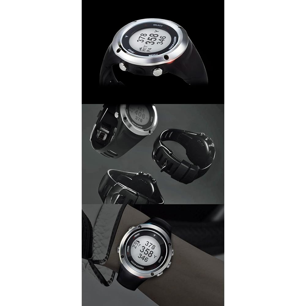 voice caddy Voice caddy T2A Black wristwatch type GPS golf navigation T2A Clock mode operating time: Approximately 30 days Materials: Body/Polycarbonate, Top ring/Stainless steel, Band/Silicon