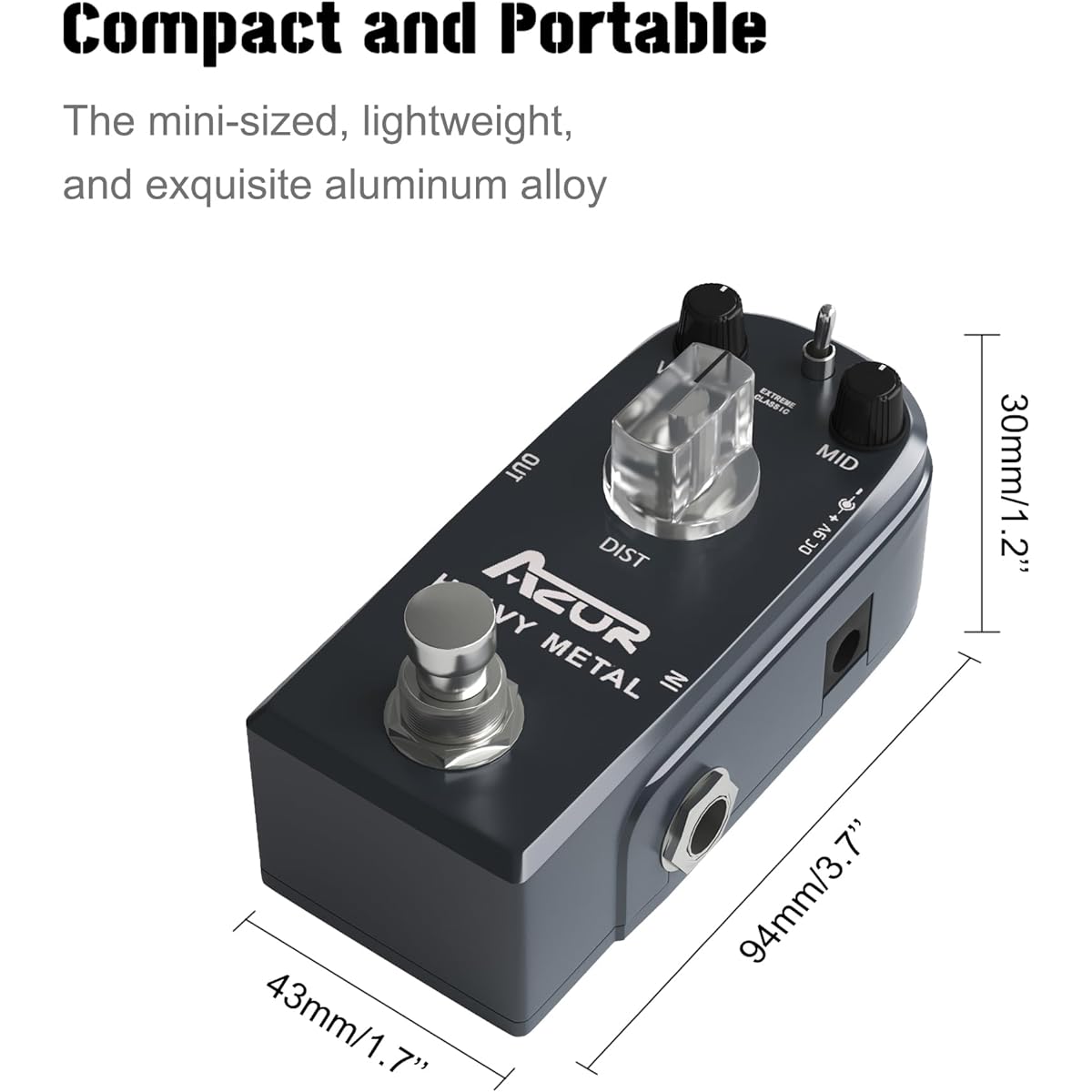 AZOR Heavy Metal Distortion Guitar Pedal Effect 3 Modes Control True Bypass Aluminum Alloy AP-321