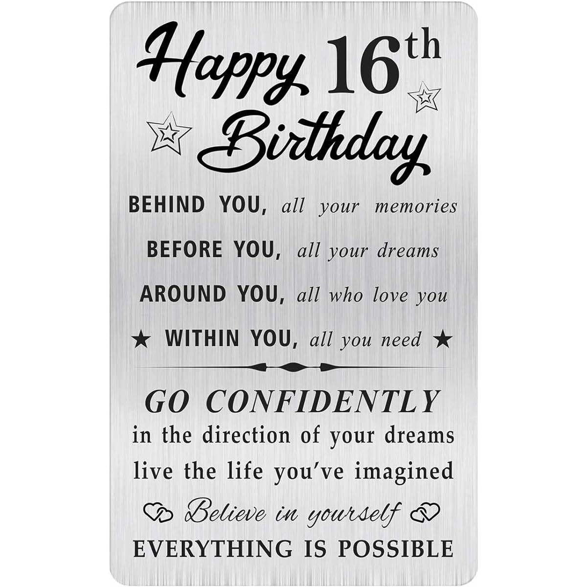 MOQIYXL 16th Birthday Cards for Boys and Girls, Small Engraved Wallet Cards for 16th Birthday Gifts