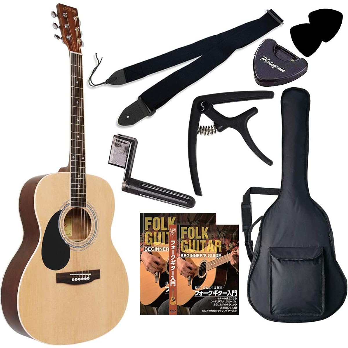 HONEY BEE Acoustic Guitar Folk Guitar Type F-17LH/Natural 8-piece Set for Beginners Left-handed Left Hand Model
