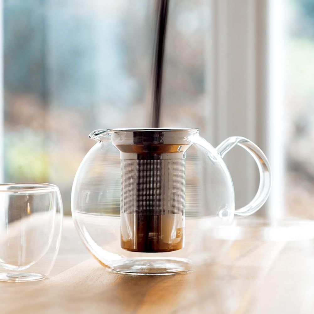BODUM Teapot Tea Maker ASSAM Tea Press 1000ml Silver Black Tea Green Tea Chinese Tea Herbal Tea Fruit Tea Stainless Steel Filter Glass Beaker Over Extraction Prevention [Genuine Product] 1801-16