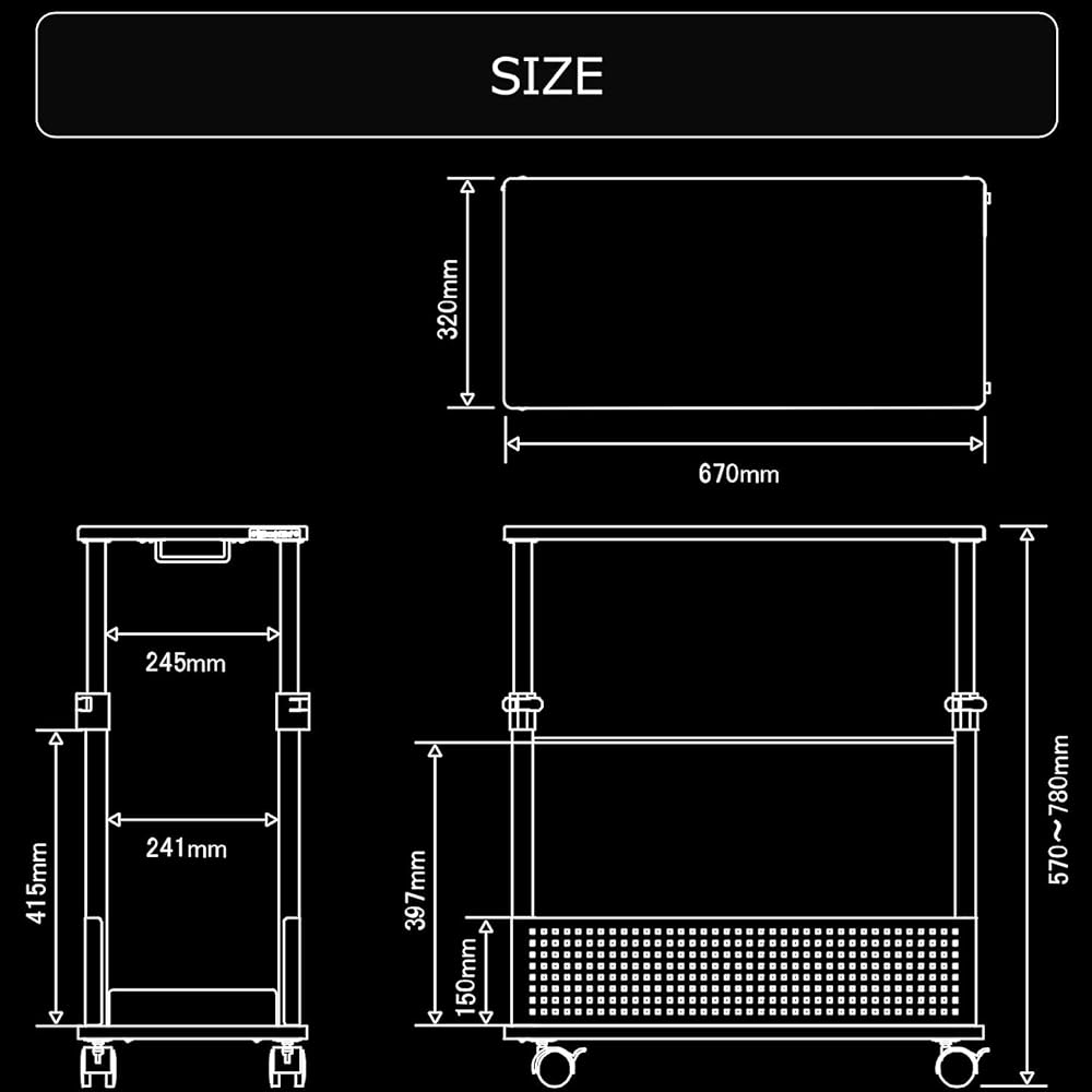 Bauhutte Elevating L-shaped Desk Standard Computer Rack PC Rack (Width 32 x Depth 67 Height 57~78 cm) Black BHD-670H-BK