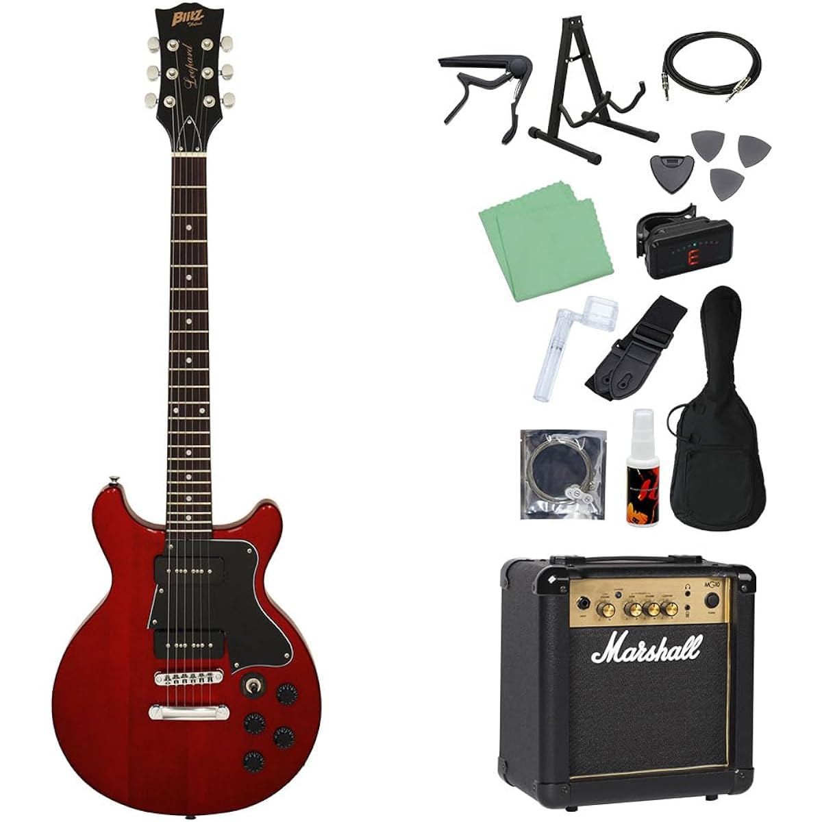 Blitz by AriaProII BLP-SPL/DC Electric Guitar Beginner 14-piece Set [Includes MG10] WR Les Paul Special Type Double Cutaway Blitz