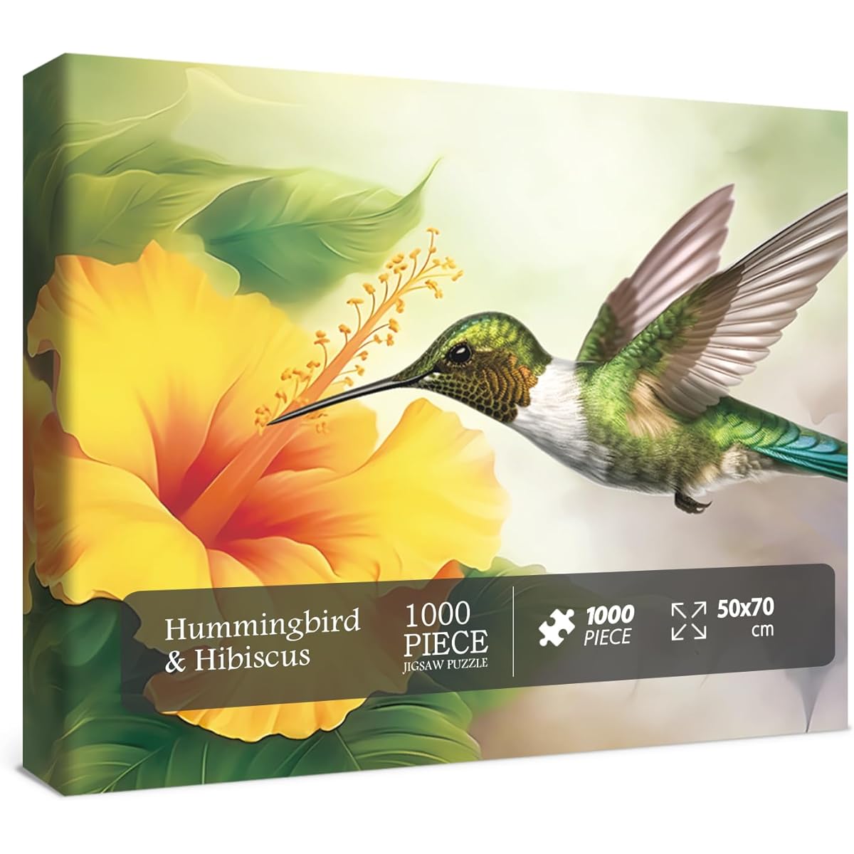 Hummingbird Picking Flowers Puzzle for Adults 1000 Pieces Bird Flower Jigsaw Puzzle for Adults Hummingbird Hibiscus Flower Puzzle Decoration DIY Leisure Game Toys Perfect for Family Friends