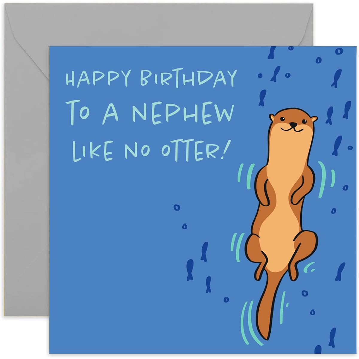 Old English Co. Happy Birthday To A Nephew Like No Otter! Card - Square Cute Animal Otter Card | Unisex | Blank Inside & Envelope Included