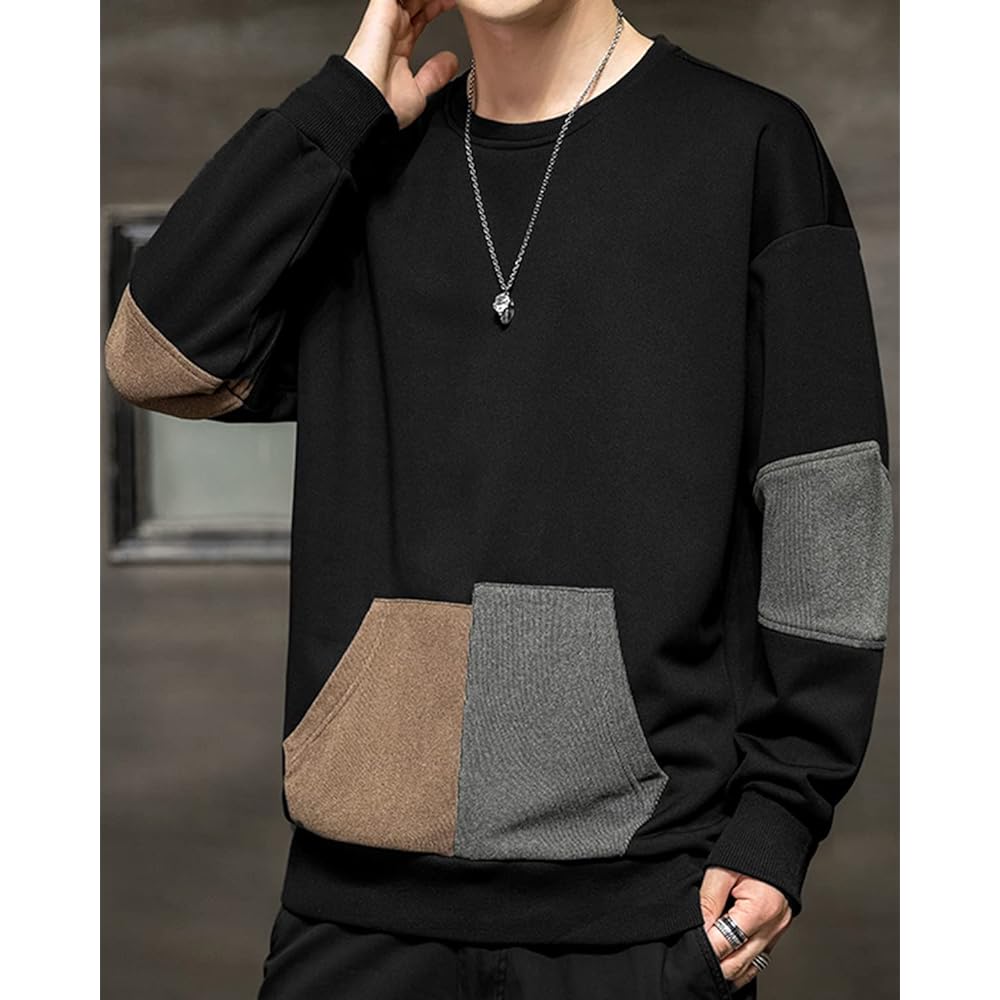 [Bligo] Autumn Sweatshirt T-shirt, Men's, Long Sleeve, Sports, Pullover, Splicing, Stylish, Pockets, Loose, Large Size, Popular, Casual, Fashion, Round Neck, Soft and Comfortable, Spring and Winter Clothes