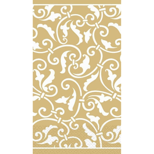 (Gold) - Amscan Party Ready Ornamental Scroll Guest Towels Tableware, Gold, Paper, 18cm x 10cm , Pack of 16