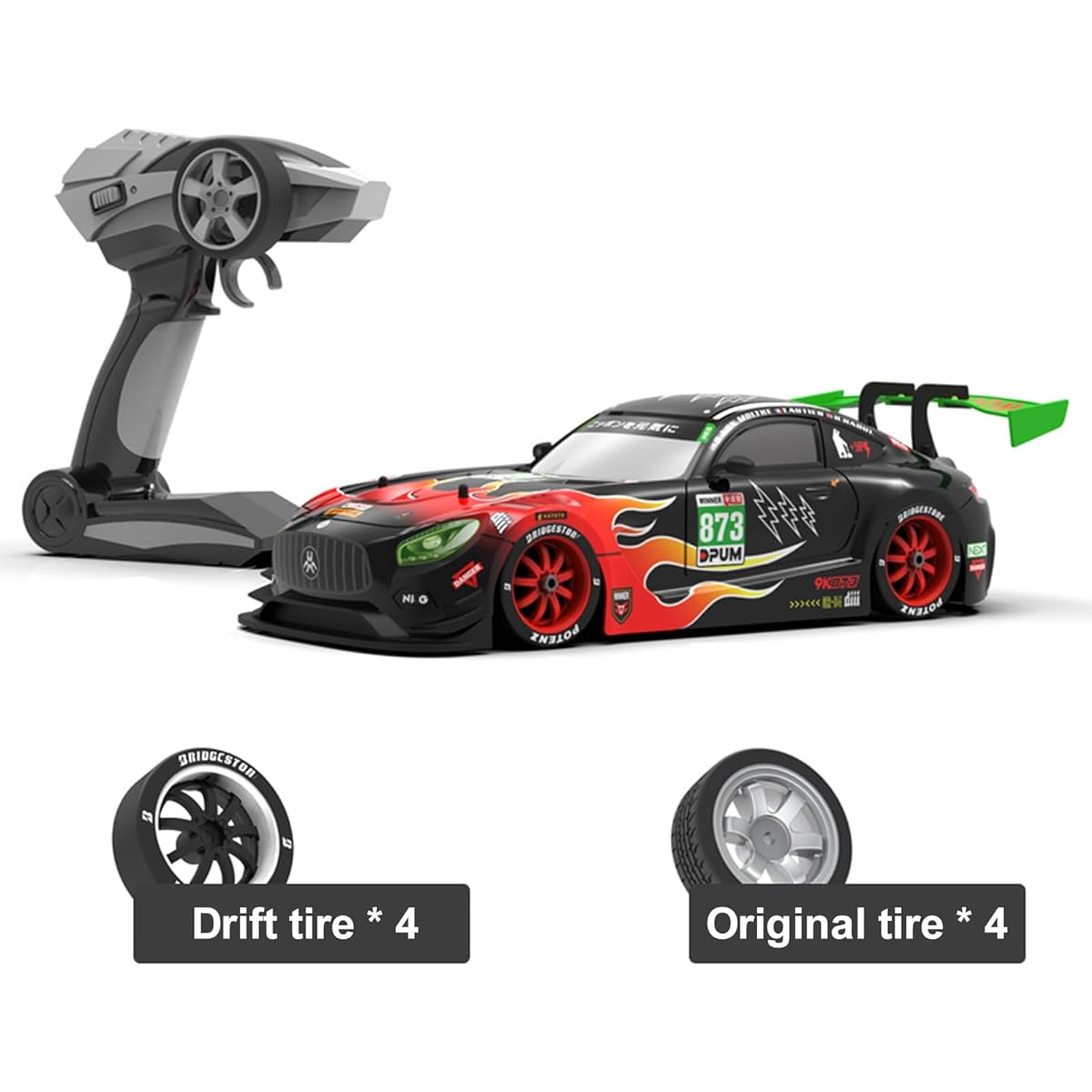 fangzi Drift Car, Remote Control Drift Car 1/16 Remote Control Car 4WD Remote Control Race Car Gift Tire Changeable with LED Light
