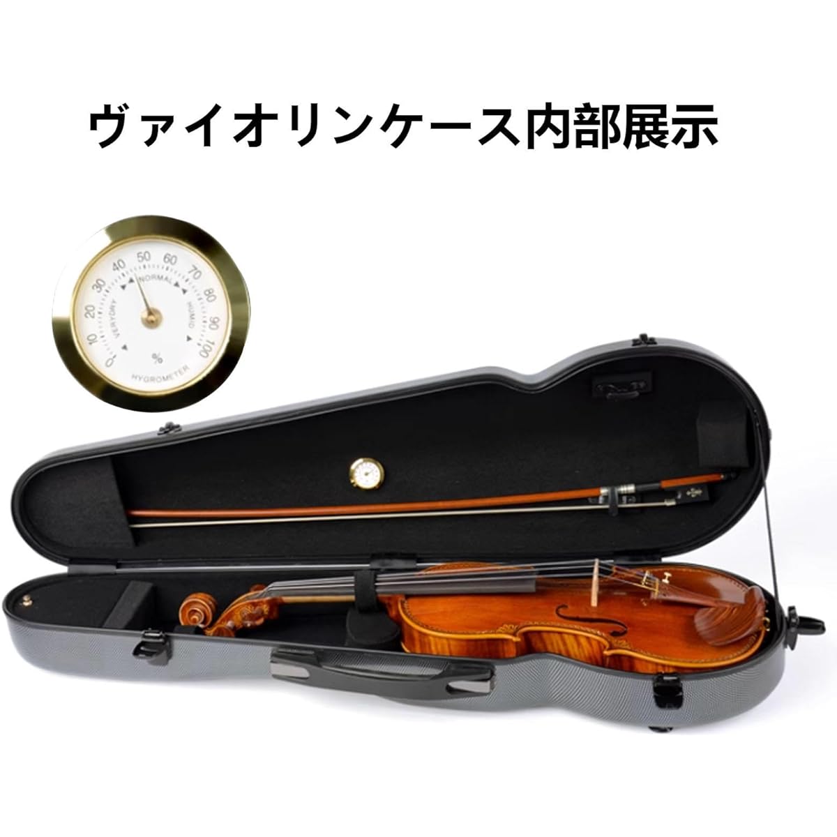 Violin Case, 4/4 Full Size Violin Hard Case with Hygrometer, Portable Lightweight Violin Case Backpack, Violin Backpacks for Violinists Made of Carbon Fiber, Violin Storage Case, Carry-On, Waterproof and Rainproof, Musical Instrument Accessories, Black