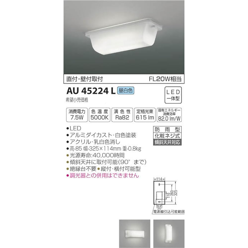 Koizumi Lighting Back Door Light Direct Mount/Wall Mount Neutral White AU45224L