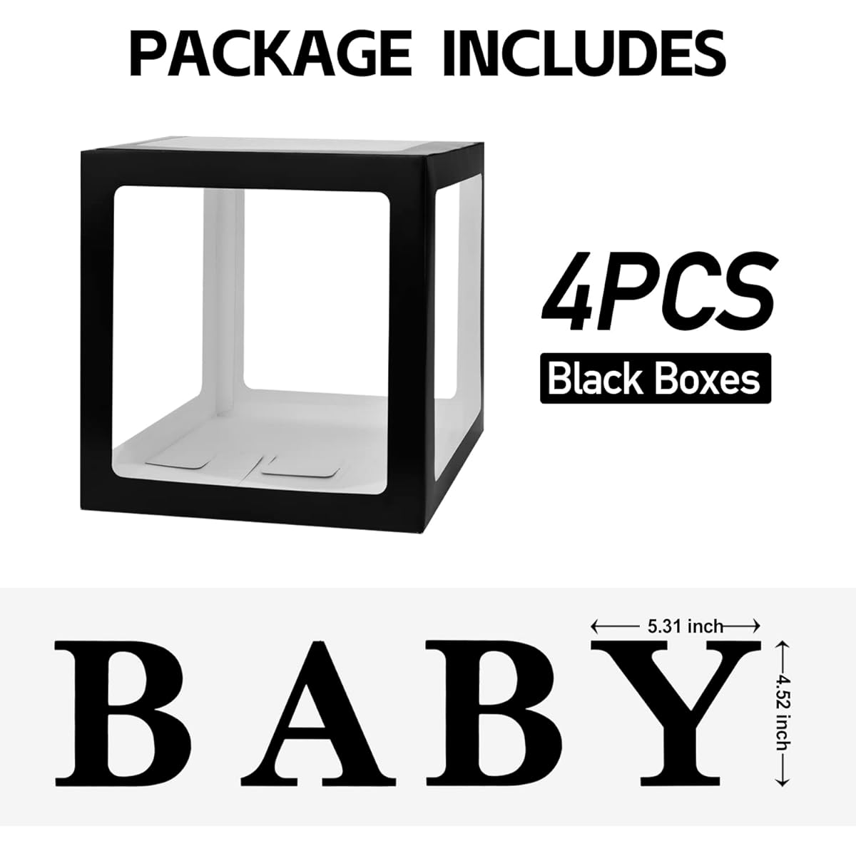 TECKED Party Decorations - 4pcs Black Baby Balloon Box Blocks Black Baby Letters Gender Reveal Party Birthday Party Decorations