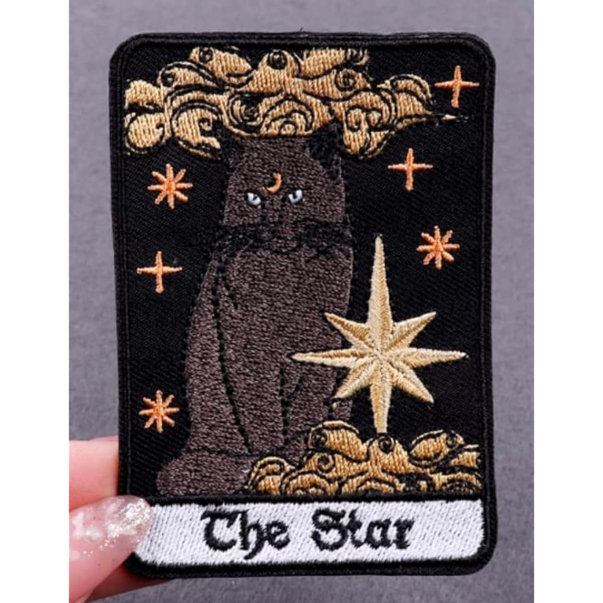 The Star Cat Tarot Card Fortune Telling 3.6" Iron-on Embroidered Heat Adhesive Patch for Clothing