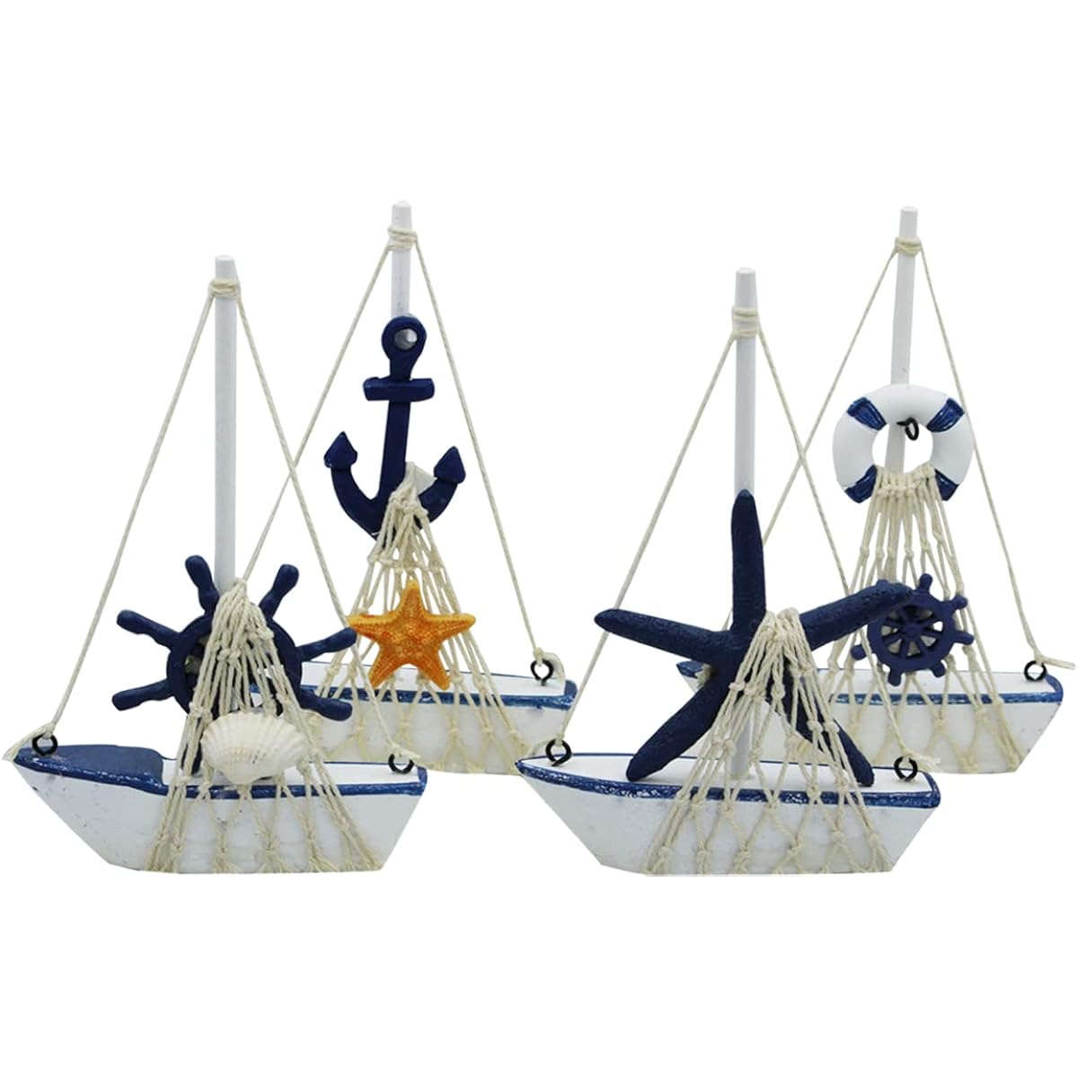 Mini Yacht Model Decorations by Wisonik 4 Pieces Miniature Sailing Boat Model Wooden Decorative Yacht Nautical Home Decor 4.4 x 6.8 x 1.25 Inch