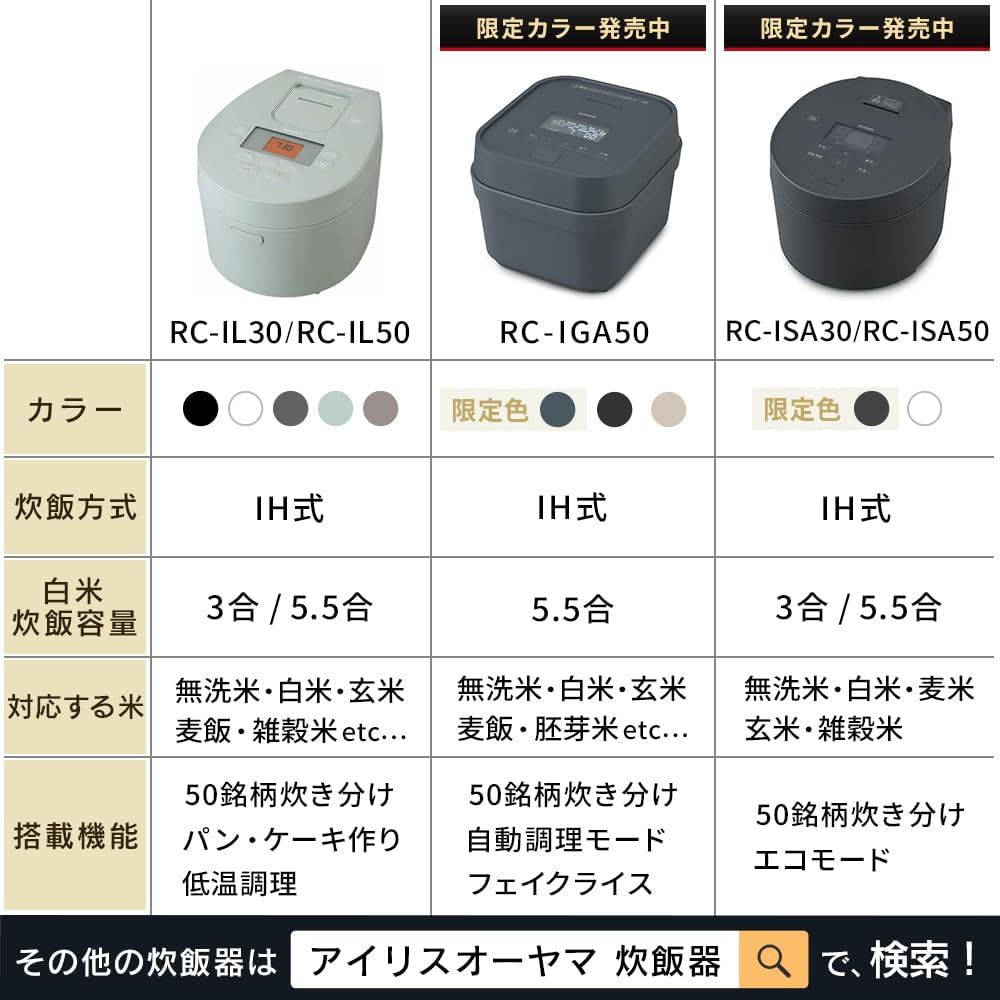 Iris Ohyama IH Rice Cooker 5.5 Cups IH Type 50 Different Types of Cooking Function Extra Thick Cooker Healthy Menu Low Temperature Cooking Function Bread/Cake Function White RC-IL50-W
