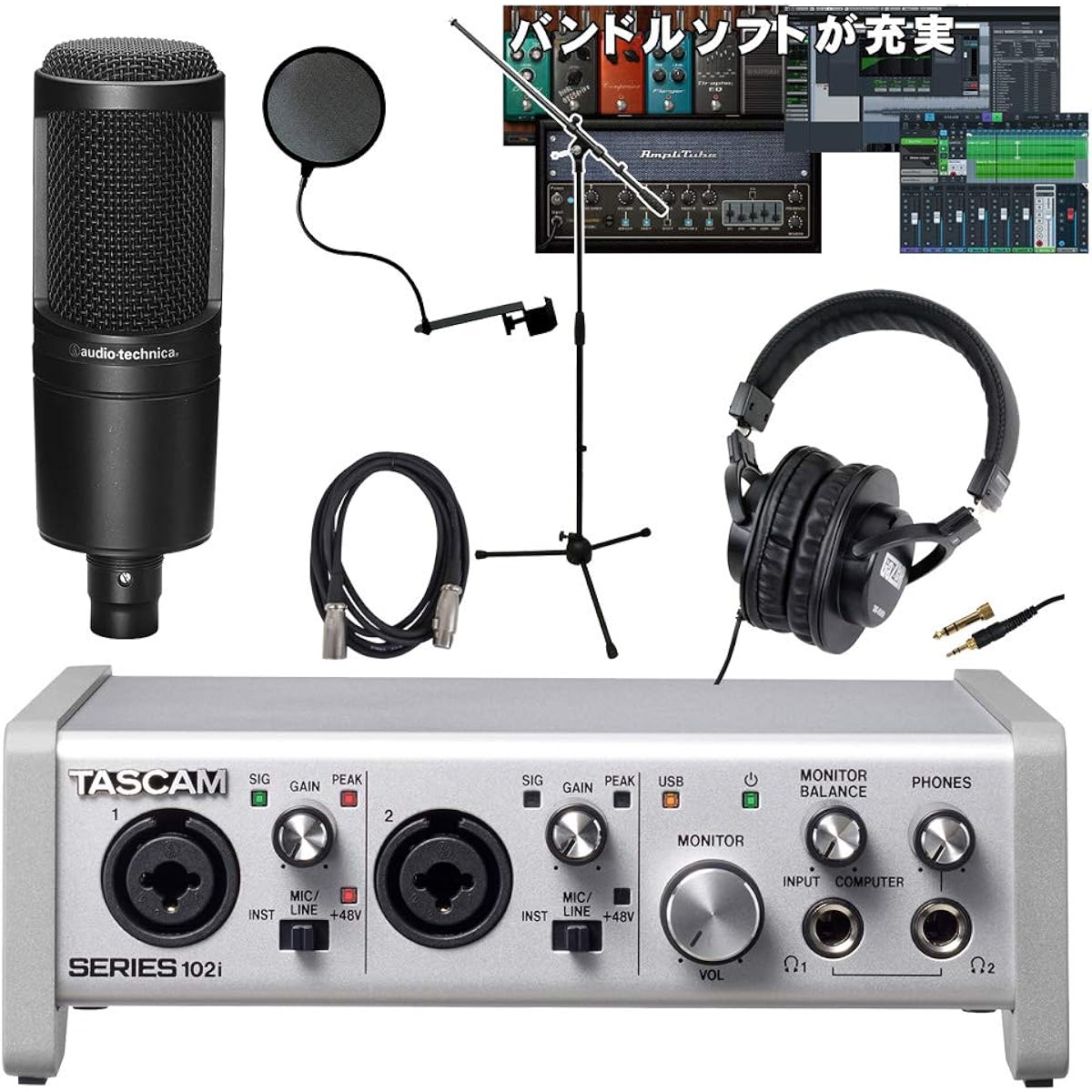 AT2020 set ■TASCAM USB audio interface Series 102i + Audio-Technica AT2020 condenser microphone set