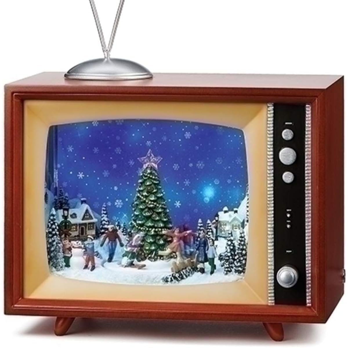Roman 133426 LED TV with Tree and Music Box Figurine, 8 Inch, Multicolor